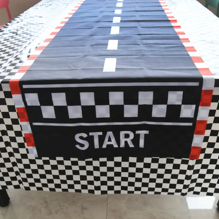 Racing Birthday Decorations Road Tablecloth Racetrack Tablecloth Runner Table flag for Kids Car Theme Birthday Party Supplies