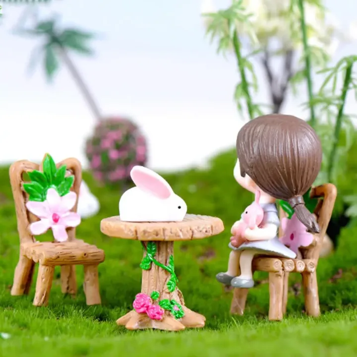 3pcs Table Chairs Miniature Set Mini Fairy Garden Furniture Ornaments Kit for Dollhouse Accessories Home Micro Landscape