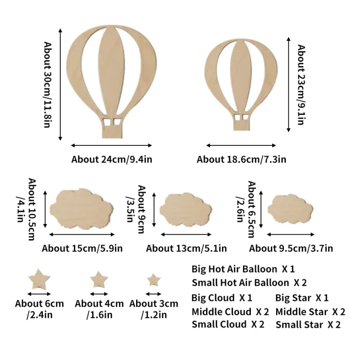 13Pcs Ins Wooden Hot Air Balloon Cloud Star Set Wall Stickers Home Decoration Background Wooden Wall Stickers Holiday Decoration Wall Crafts Cute Boy and Girl Room Wooden Balloon Wall Stickers Homestay Coffee Bar Decorative Wall Decor