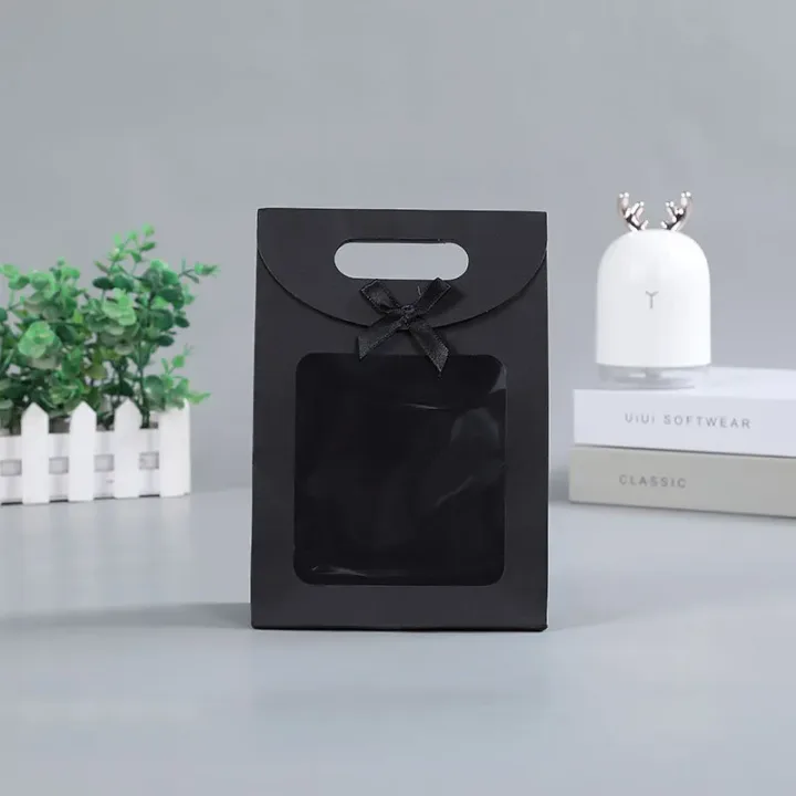 10/20pcs Black White Gift Box with Clear Window Wedding Favors Birthday Party Candy Snack Biscuit Packaging Bag Christmas Gift