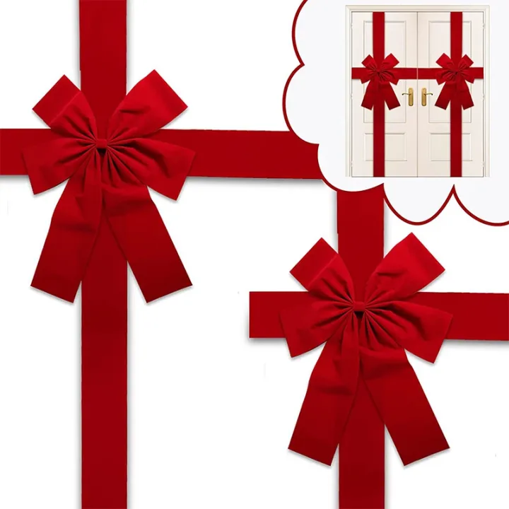 Christmas Front Door Decoration Hanging Bow Knot Imitation Linen Ribbon New Year Xmas Front Door Decor Big Bow Diy Material