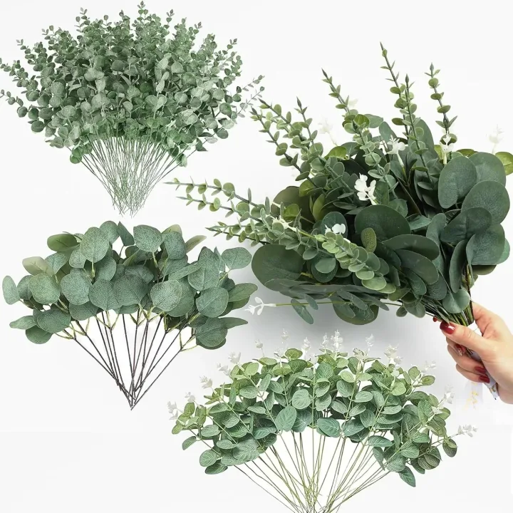5/10/20Pcs Eucalyptus Leaves Bulk Faux Plant Stems Bundle Fake Leaves for Home Vase Decor Wedding Bouquet Arrangement Decoration