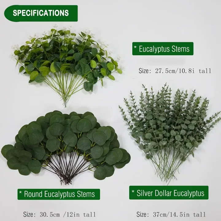 5/10/20Pcs Eucalyptus Leaves Bulk Faux Plant Stems Bundle Fake Leaves for Home Vase Decor Wedding Bouquet Arrangement Decoration
