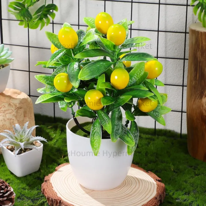 Fake Lemon Tree Small Artificial Plant Plastic Lemon Tree Bonsai Decor Potted Plant for Indoor Decor
