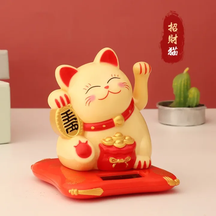 Holiday Seasonal Décor 2.5 Japanese Solar Wave Hand Lucky Cat Car Decorations New Year Figurines & Miniatures Hanging 1pc