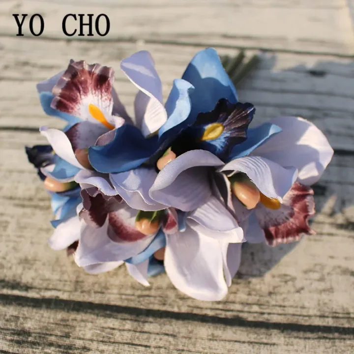 Autumn Decoration Vintage Orchid Silk Artificial Flowers Bouquet Wedding Party Home Decor Balcony Garden Outdoor Fake Flowers