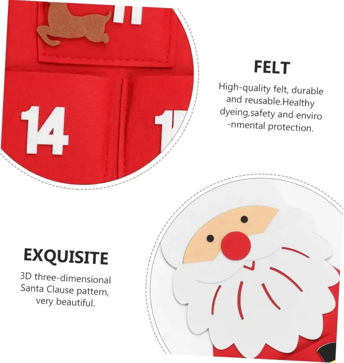 Santa Claus Felt Advent Calendar Countdown to Christmas Wall Hanging for Home Holiday Decor Festive Seasonal Ornament
