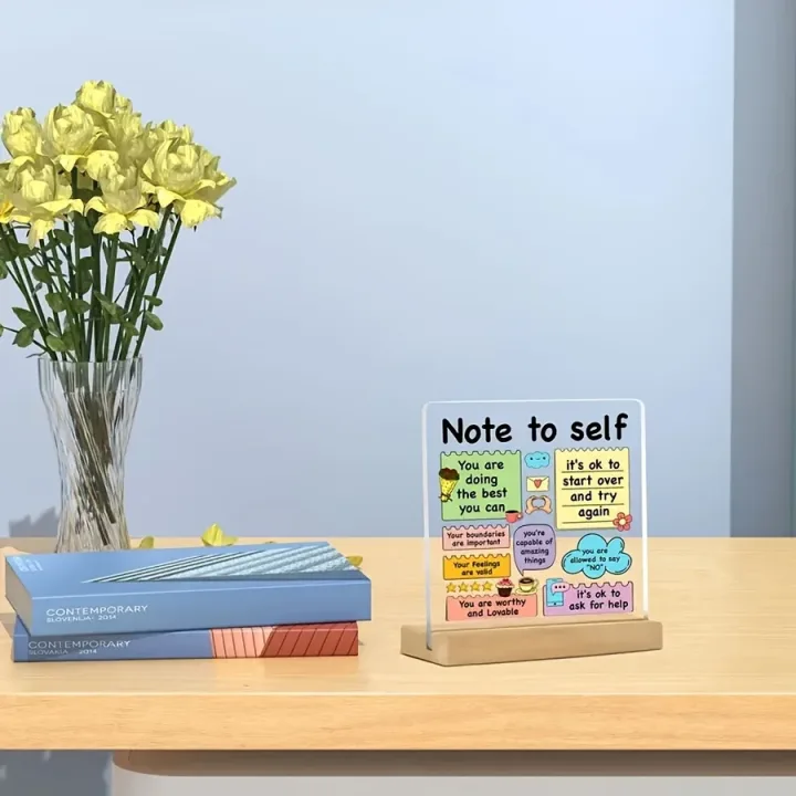 Decorative Sign with Wooden Base Inspirational Acrylic Positive Affirmation Self-love Reminder School Colorful Encouraging Note