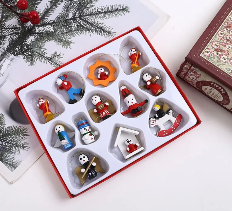 Creative Christmas Tree Decoration Wooden Small Pendant Small Ornaments Boxed Window Props Ornaments Christmas Decorations