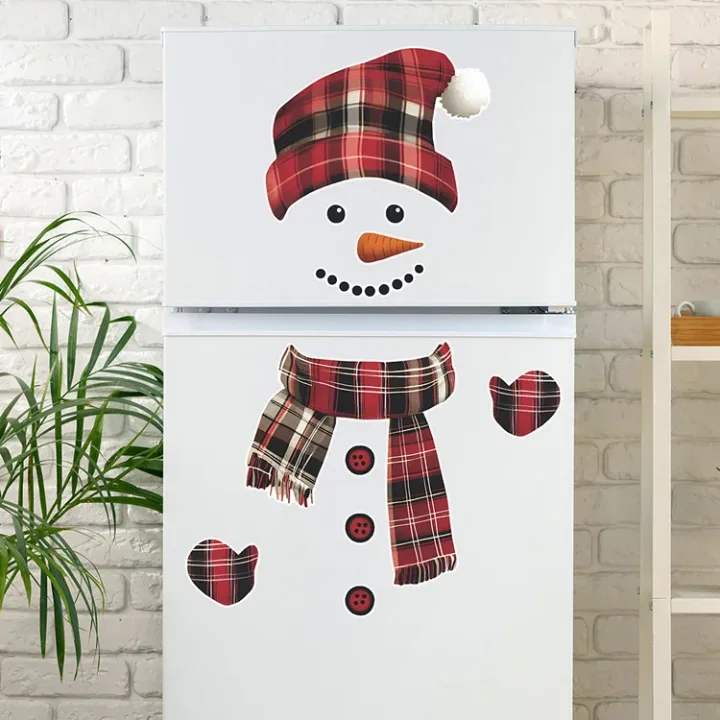 Cartoon Splicing Christmas Snowman Wall Sticker New Year Fridge Decor Mural Self-adhesive Festival Decoration Beautify Decals