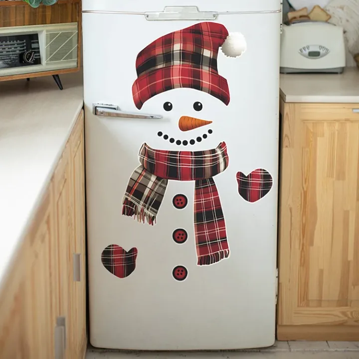 Cartoon Splicing Christmas Snowman Wall Sticker New Year Fridge Decor Mural Self-adhesive Festival Decoration Beautify Decals