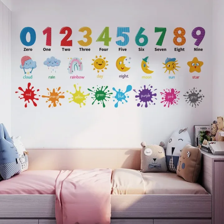 Home Decor For Living Room Bedroom Early Education Number English Color Wall Decal Animal Wall Sticker