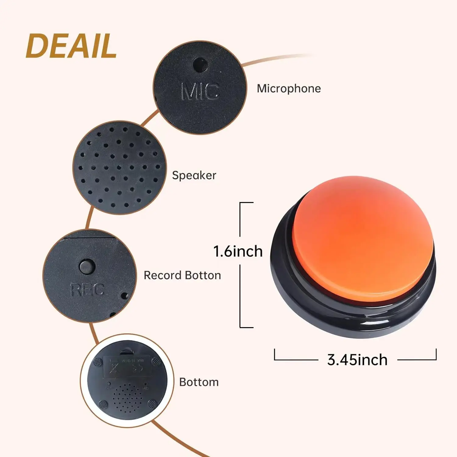 Recordable Dog Button For Pet Training, Learning Games, And Communication