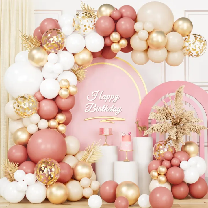 Retro Pink White Gold Balloons Garland Arch Kit Birthday Party Decoration Kids Baby Shower Wedding Party Supplies Letax Ballons