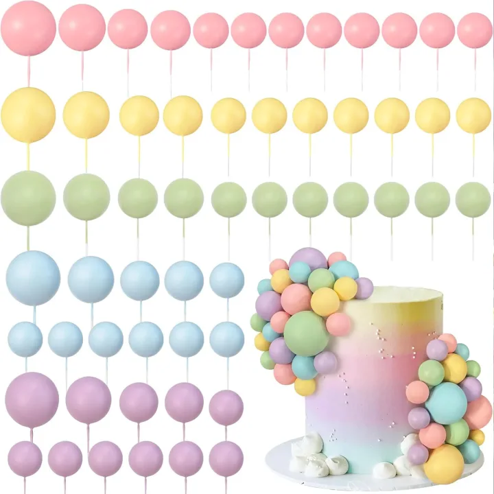30Pcs Colorful Cake Ball Happy Birthday Cake Topper Sticks Gold Pink Blue Balls For Cupcakes Birthday Wedding Party Decorations