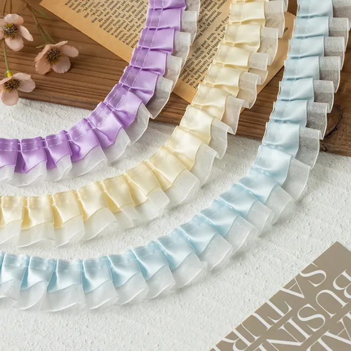 2meters High Quality 2024 Pleated Lace Ribbon Trimming For Party Dress Decorative Clothing Diy Crafts Supplies Needlework Fabric