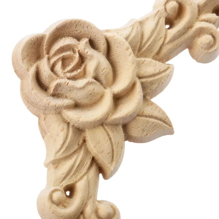 4pcs Rose Pattern Wood Appliques Onlays for Furniture Handmade Carved Corner Decor for Home Wall Door Cabinet Door Cabinet 8x8cm