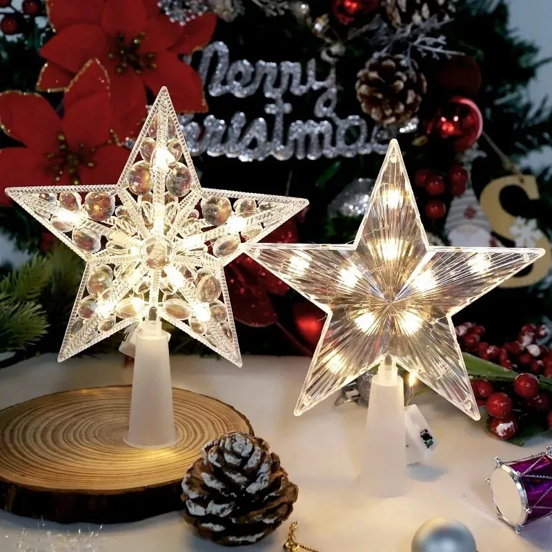 15cm Christmas Tree Decoration Stars Warm White Lights Home Room Decor Shining Lamp Xmas Festival