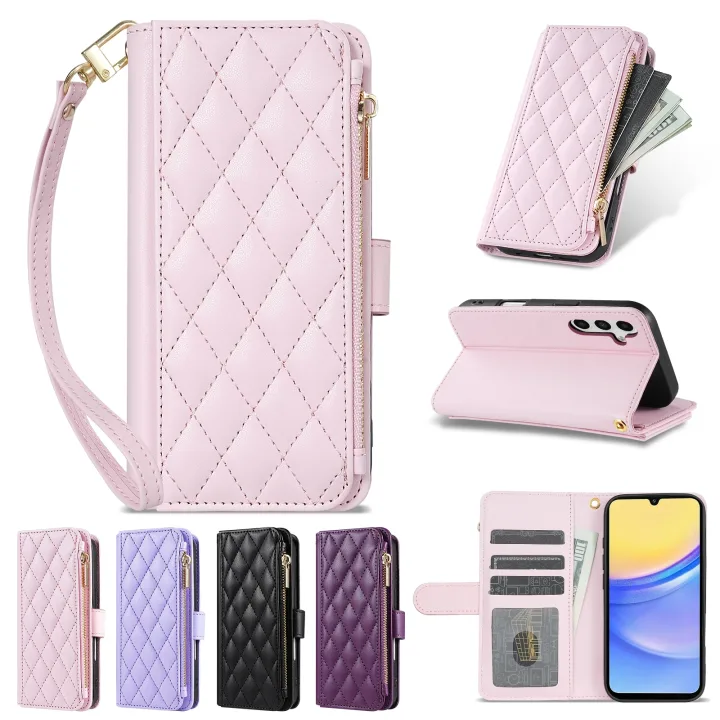Wallet Small Fragrance Zipper Cardslot Magnetic Flip Leather Case For Samsung Galaxy A07 A15 A16 A17 A34 A35 A36 A53 A54 A55 A56