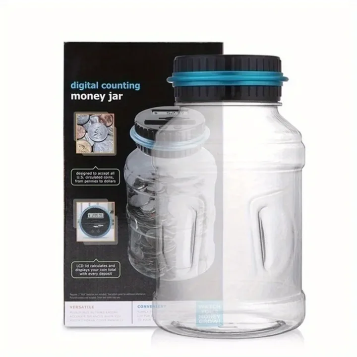 Clear Coin Saver, Battery Operated Money Bank, Large Bucket Savings Box for Teenagers and Adults, Christmas Gift