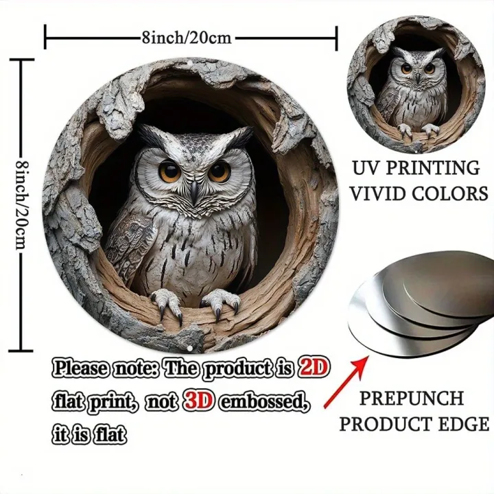 Contemporary Owl Wall Theme Round Wooden Home Kitchen Garden Club Garage Office Wall Decor Ideal Holiday Gift 8 inch