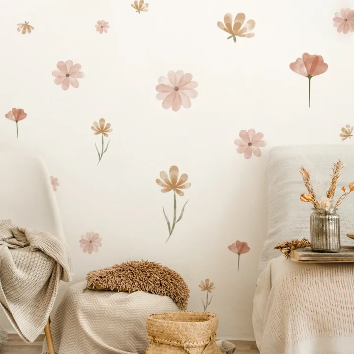 Boho Style Flowers Leaves Watercolor Wall Sticker Nursery Vinyl Wall Art Decals for Living Room Bedroom Kids Room Home Decor
