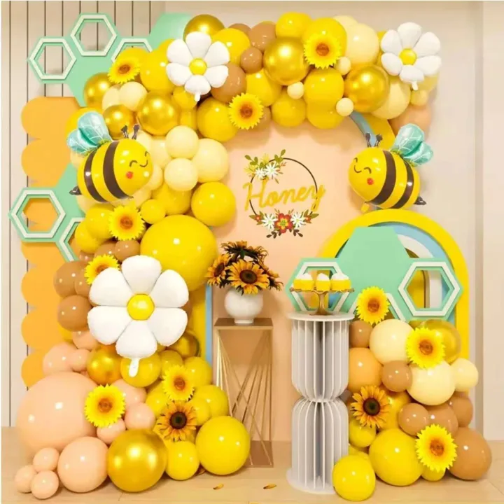 119pcs Cartoon Jungle Bee Sunflower Balloon Arch Kit Gender Reveal Christenings Birthday Parties Decoration Festive Supplies