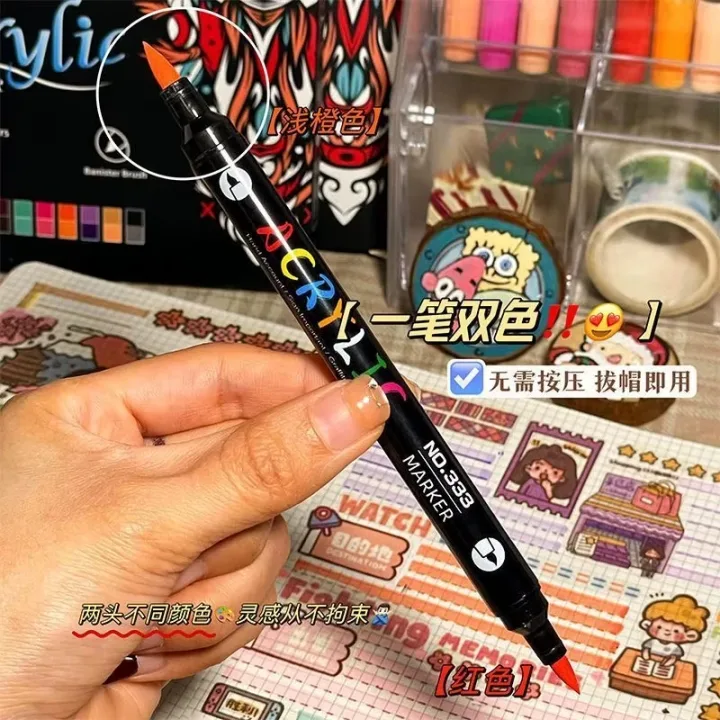 Professional Art Use 48-Color Acrylic Paint Markers, Dual-Tip Fine and Brush Tip Pens, Suitable for Stone, Wood, Calligraphy