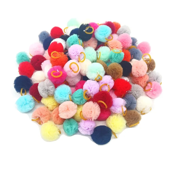 50/100pcs Cute Puppy Dog Cat Hair Bows with Rubber Bands Lace Ball Handmade Hair Bows Hair Accessories Dog Grooming Pet Products
