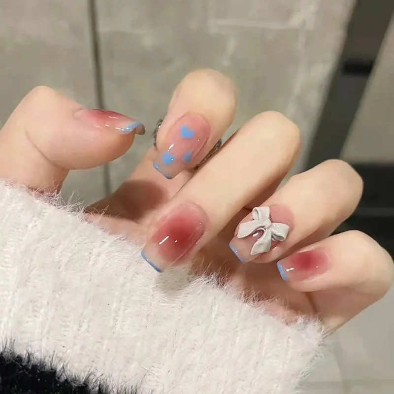 24pcs Detachable Short Press on Nails Y2k rhinestone False Nails with Glue Ballet Sweet Cool Girls Artificial False Nails Tips
