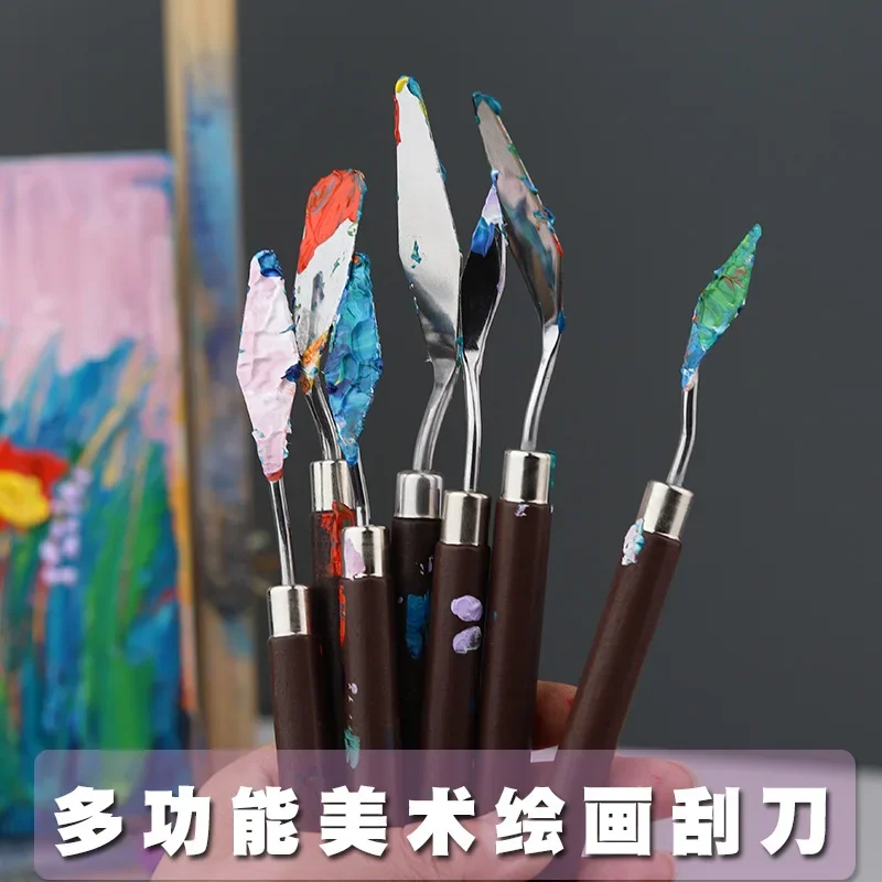 7Pcs 1-3Sets stainless Steel Oil Painting Knife Artist Spatula Art Tools stationery Cake baking supplies painting drawing cute