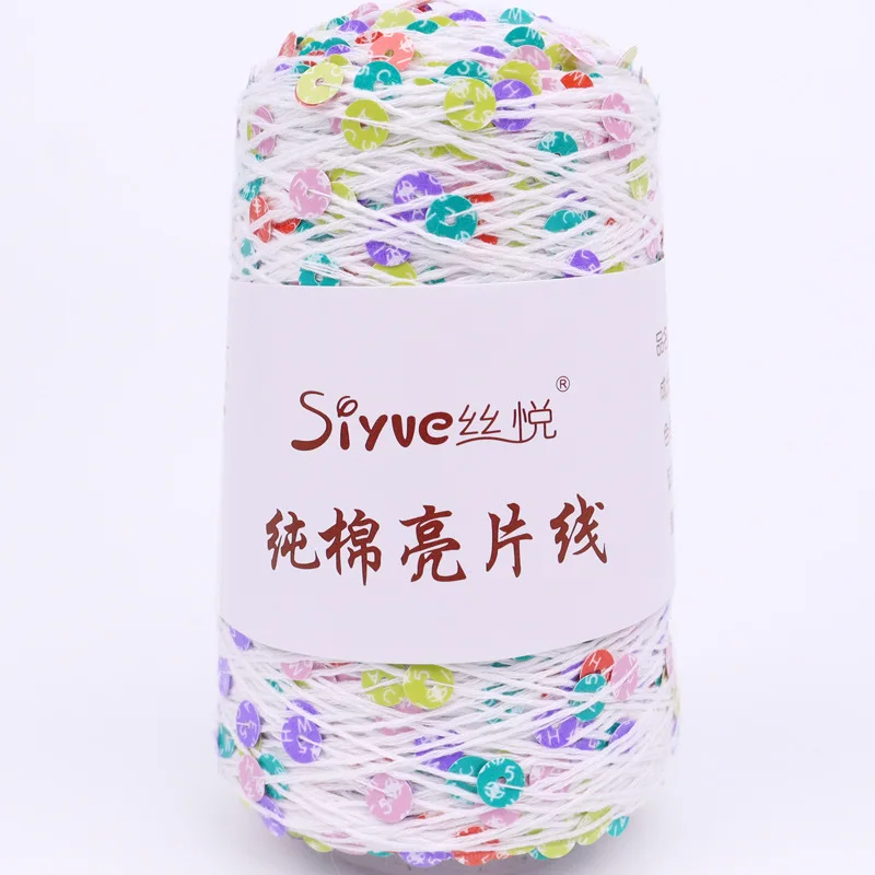 Crochet Sequin Yarn, 100g Cotton Thread, Hand Woven Yarn for DIY Accessories, Knitting Yarn for Fashion Projects, Unique Birthday Gift Yarn