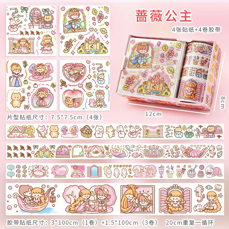 Masking Tape Set, Cute Kawaii Washi Tape, Decorative Masking Tape for Scrapbooking, DIY Crafts, Aesthetic Note Decor, Animal Stickers