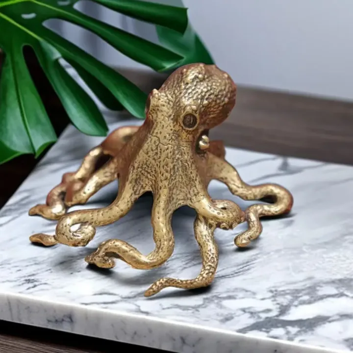 Brass Retro Octopus Cuttlefish Creative Marine Organism Office Desktop Ornament Accessories Small Tea Pet Souvenir Gifts