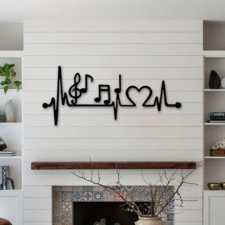 Electrocardiogram Music Metal Wall Art, Heart Rhythm Love Design for Music Lovers Home Deco