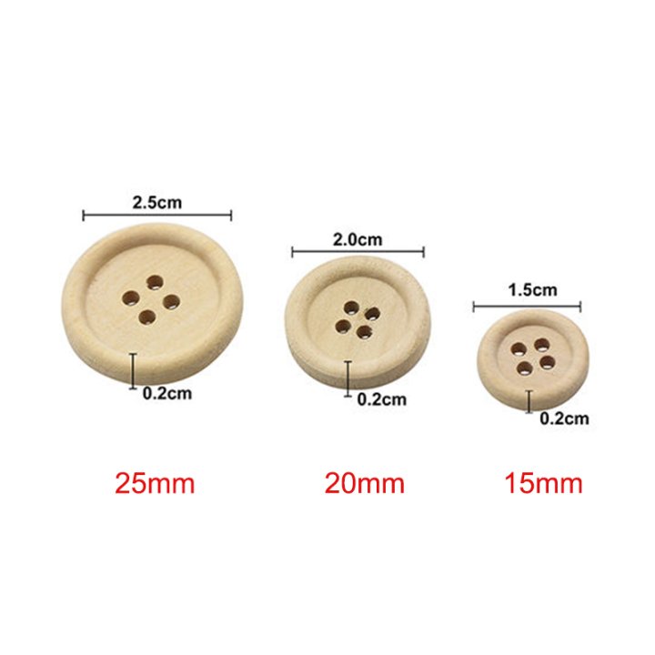 50 Pcs Wooden Buttons Natural Color Round 4 Holes Buttons Sewing Scrapbooking Home DIY Sewing Accessories 15/20/25mm