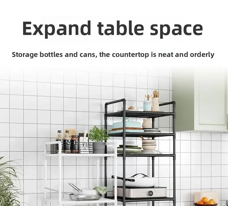 Minimalist style household storage rack, multi-layer adjustable shelf, mobile storage cart