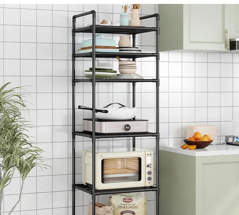 Minimalist style household storage rack, multi-layer adjustable shelf, mobile storage cart