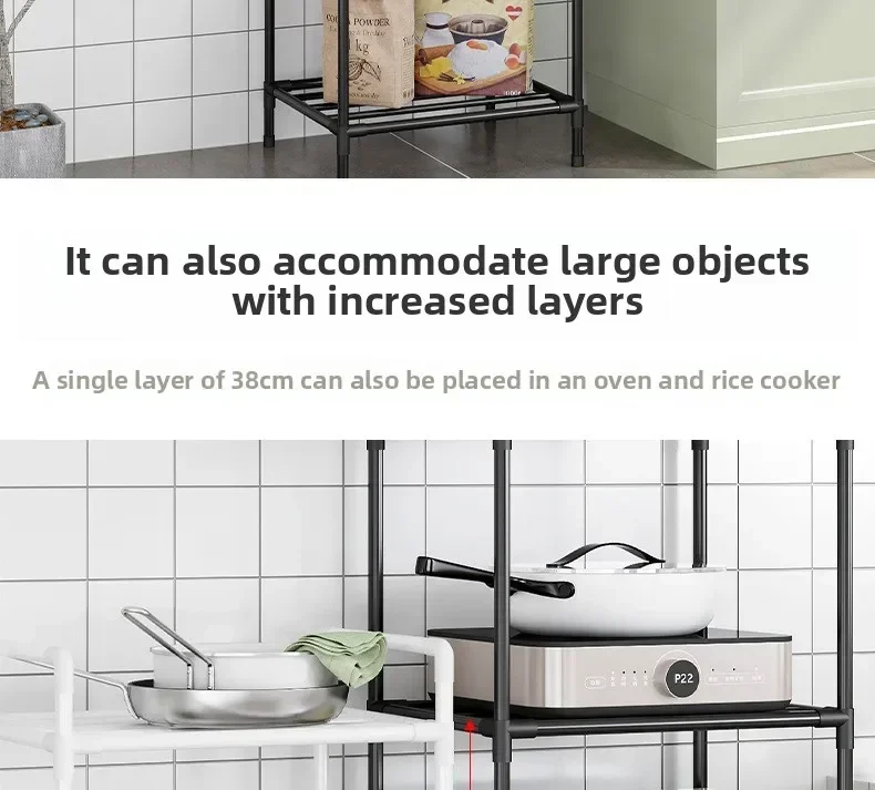 Minimalist style household storage rack, multi-layer adjustable shelf, mobile storage cart