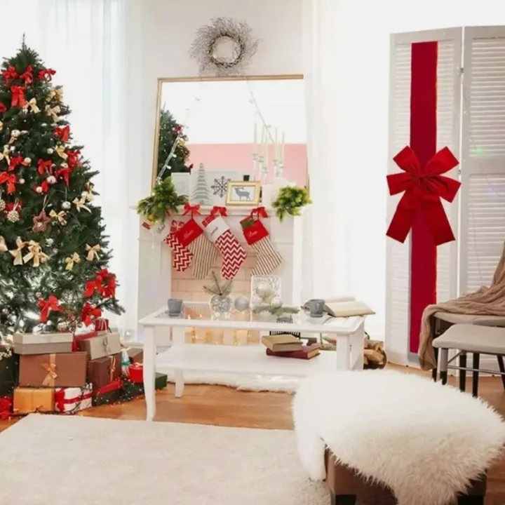 40X30Cm Xmas Big Red Bow Hanging Door Bow Ribbon Wedding Christmas Holiday Front Door Party Home Decorations New Year Diy Supply