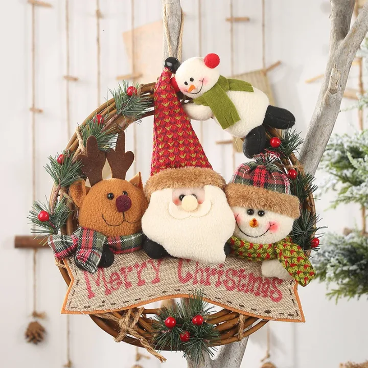 DIY Merry Christmas Decorations For Home Natural Rattan Wreath Garland Tree Craft Xmas Decor Accessories Spring Wedding New Year
