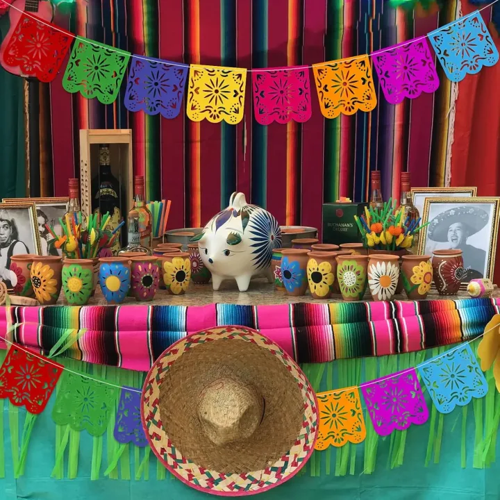 Mexican Party Decorations Banner, Colorful Día De Los Muertos Papel Picado Banner, Carnival Birthday Baby Shower Party Decor