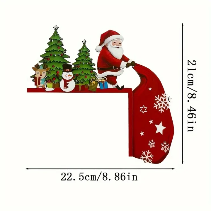 1 pieces of antique wooden Christmas door corner decoration -1 piece of Santa Claus with reindeer and snowman