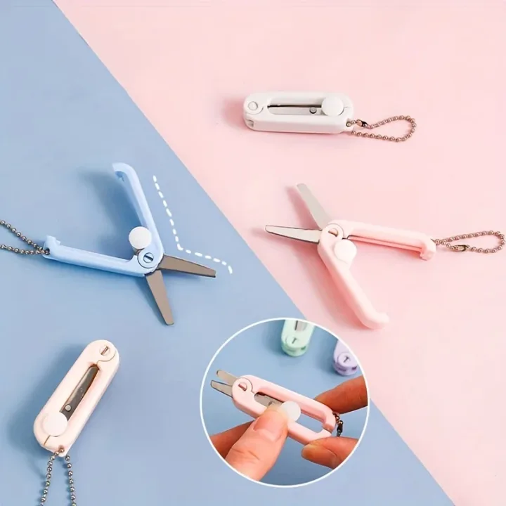 1pc Mini Portable Folding Scissors Creative In Pastel Colors Stainless Steel Paper Cutting Art Projects Office School Supplies