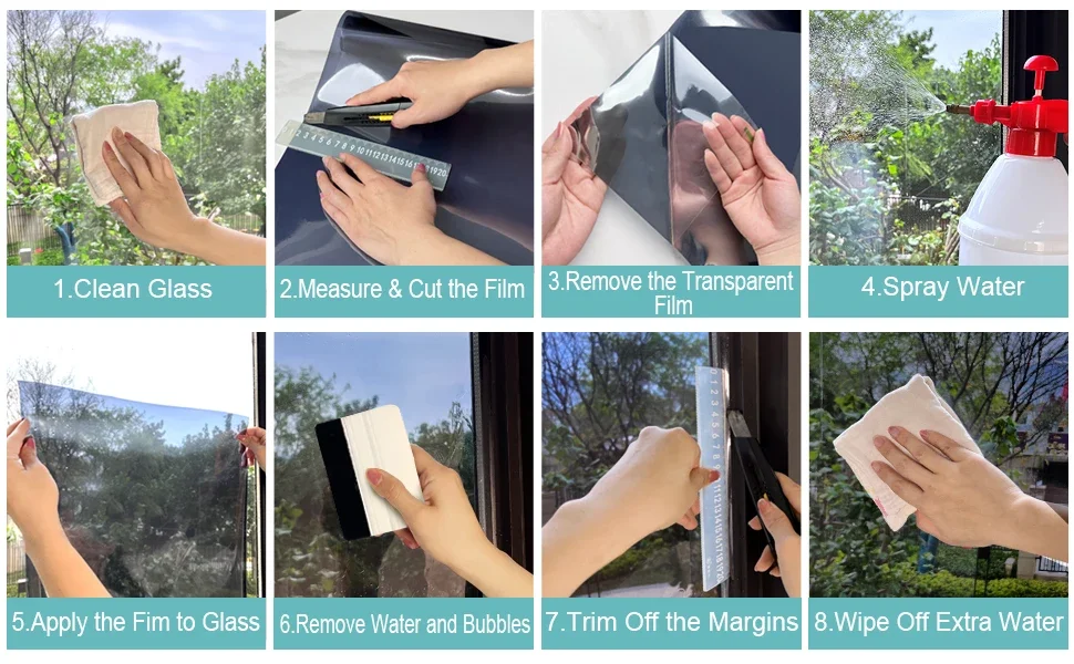One Way Window Privacy Tint Film Anti Look Vinyl Mirror Self-adhesive Film Sun Blocking Anti UV Static Cling Stickers Home Decor