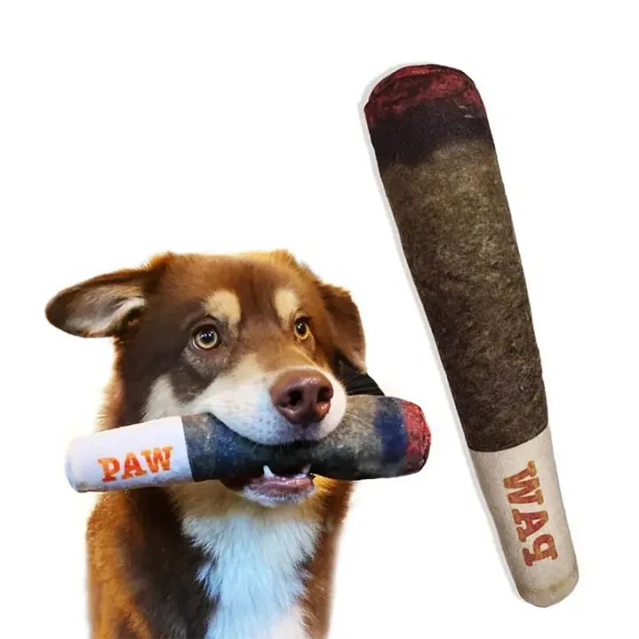 Funny Interactive Dog Toys Cigar Design Plush Squeaky Pet Toys Grinding Teeth Creative Chew Cool Stuffed Gifts for Dog Birthday