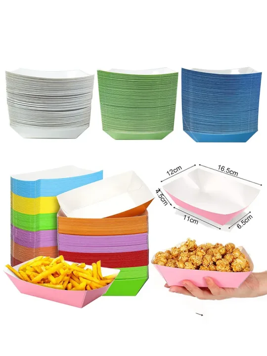 6/12/24 Solid Color Paper Food Trays Disposable Food Boat Black White Blue Yellow Popcorn Box Baby Showe Birthday Party Supplies