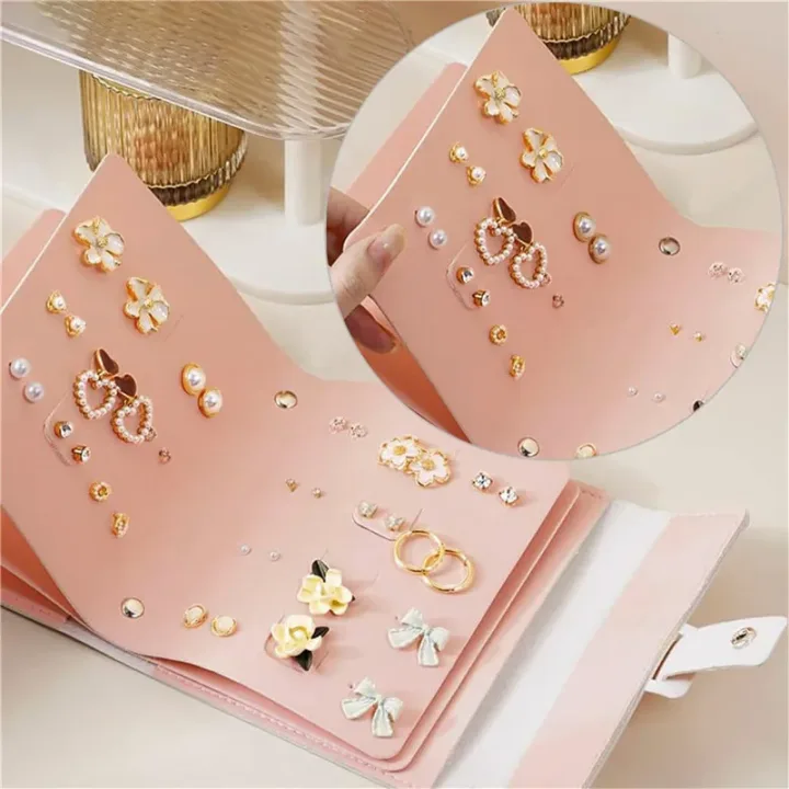 1PC PU Leather Ear Stud Storage Bag Multi-layer Jewelry Finishing Storage Organizer Book Type Storage Bag For Earrings Rings