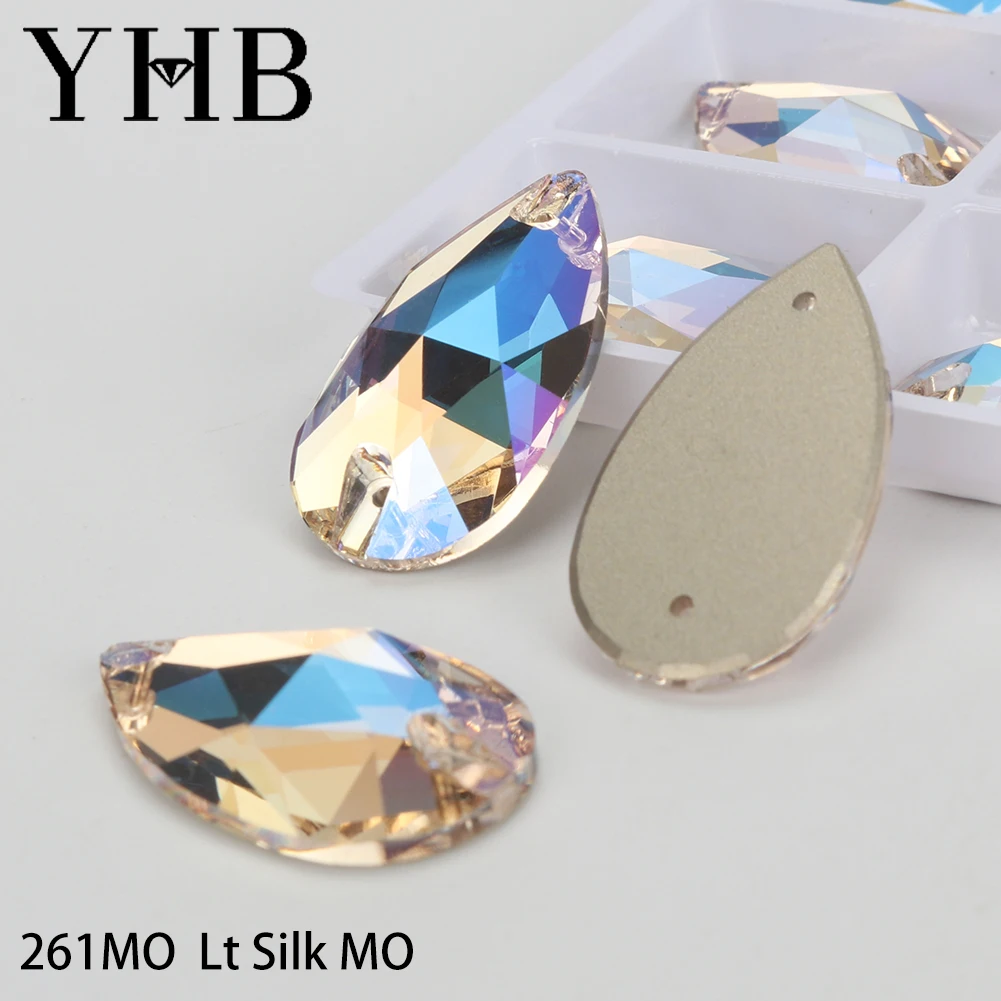 YHB Drop Moonlight Glass Lt Siam Crystal AB Sewing Stones Flatback Sew on Rhinestones For Garment Clothes Bags